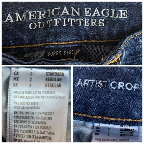 American Eagle Women's Jeans Artist Crop Low Rise Dark Wash Super Stretch Size 2 - Picture 9 of 12